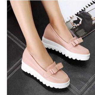 Faux Leather Platform Wedge Loafers