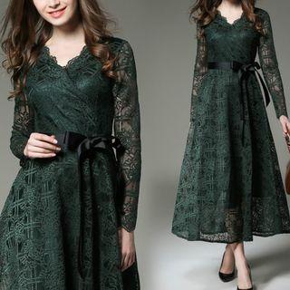 Long-sleeve Maxi A-line Lace Dress