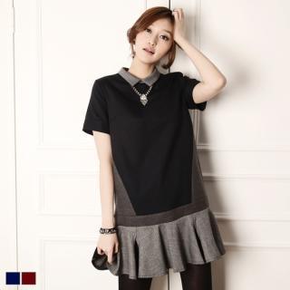 Color-block Ruffle-hem Dress