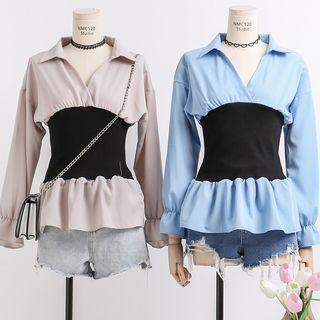 Patchwork V-neck Blouse