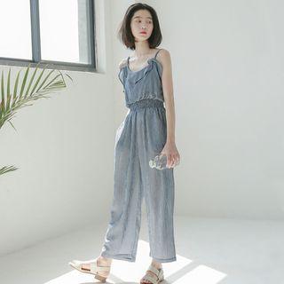 Ruffle Trim Strappy Chiffon Jumpsuit