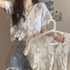 Short-sleeve Cut-out Knit Cardigan