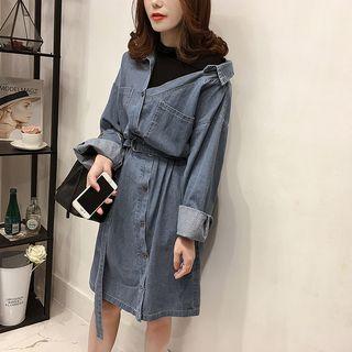 Mock Two-piece Denim Shirt Dress