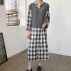 Plaid Midi Shirtdress / Knit Vest / Plain Blazer