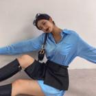 Set: Satin Shirt + Self-tie Pleated Skirt