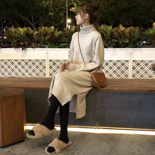 Slit Side Turtleneck Knit Dress