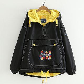 Fleece-lined Embroidered Pullover Black - One Size