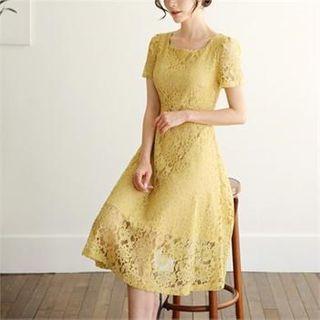 Square-neck A-line Lace Dress