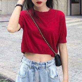 Short Sleeve Cropped Knit Top