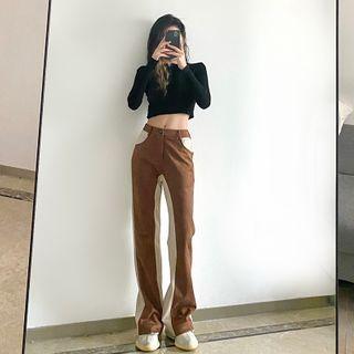High-waist Two-tone Panel Straight Leg Pants