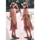 Tulle-ruffle Midi T-shirt Dress Beige - One Size