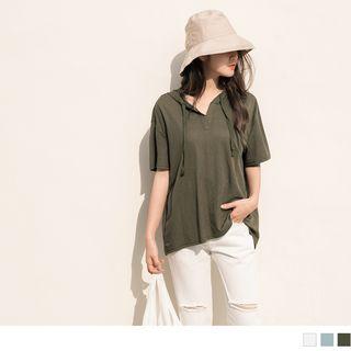 Short-sleeve Plain Hooded Top