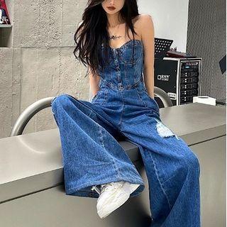 Denim Strapless Jumpsuit