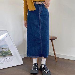 High-waist Denim A-line Maxi Skirt