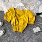 V-neck Short-sleeve Crop Top Yellow - One Size