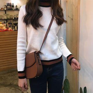 Color-block Striped Mock-neck Sweater