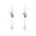 Simple Heart Tassel Earrings With Red Austrian Element Crystal Silver - One Size