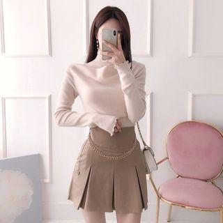 Inset Turtleneck Lettuce-edge Top