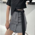 Plain Asymmetric High-waist A-line Skirt / Short-sleeve Plain T-shirt