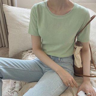 Short-sleeve Knit Top In 9 Colors