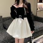 Long-sleeve Bow Accent Two-tone Mini A-line Dress