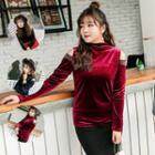 Long-sleeve Shoulder Cut Out Velvet Top