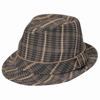 Belted Plaid Fedora Hat (large Size) Brown - One Size