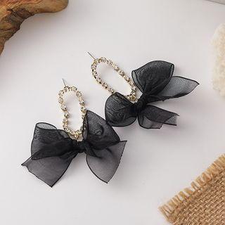 Bow Rhinestone Bow Drop Earring 1 Pr - Black - One Size