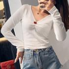 V-neck Cherry Applique Knit Top