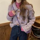 Cable Knit Toggle Jacket Purple - One Size