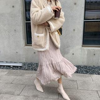 Metallic-button Dumble Jacket Light Beige - One Size