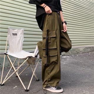 Pocket Detail Drawstring Wide Leg Pants