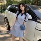 Short-sleeve Polo-neck Two-tone Dress