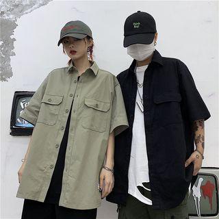 Couple Matching Pocketed Elbow-sleeve Shirt