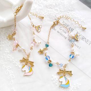 Alloy Unicorn & Bead Bracelet
