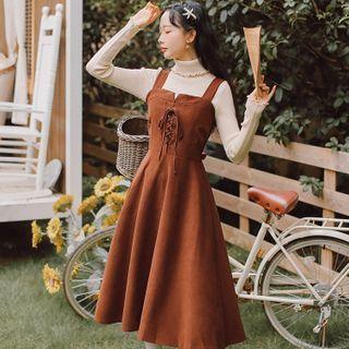 Strappy Midi A-line Dress / Mock-neck Top / Set