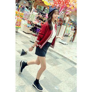 Crew-neck Stripe-trim Cardigan