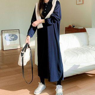 Plus Size Half-placket Fleece Maxi Dress