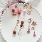 Non-matching Metal Cat Bow Tassel / Bobble Dangle Earring