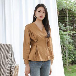 V-neck Pintuck-trim Top