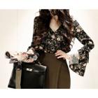 Bell-sleeve Floral Blouse
