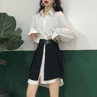 Pinstriped Shirt Dress / A-line Skirt