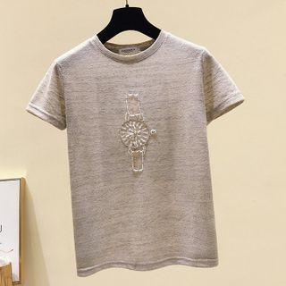 Short-sleeve Beaded Watch T-shirt