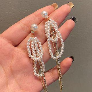 Asymmetrical Faux Pearl Drop Earring 1 Pair - 925 Silver Stud - Gold - One Size