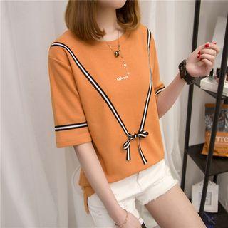 Elbow-sleeve Bow-detailed T-shirt