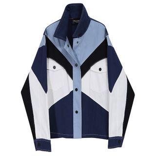 Color Panel Snap-button Jacket As Shown In Figure - One Size