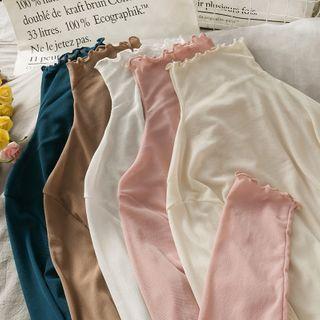 Ruffled High-neck Sheer Mesh Top In 9 Colors