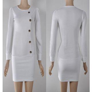 Buttoned Long-sleeve Bodycon Dress