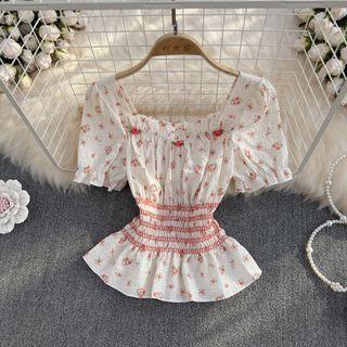 Square Neck Floral Crop Blouse