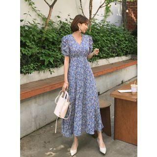 Shirred-sleeve Maxi Floral Dress